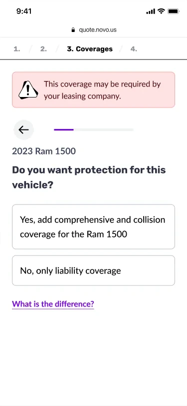 The same coverage question for a leased car, with a note that the coverage may be required by the leasing company.