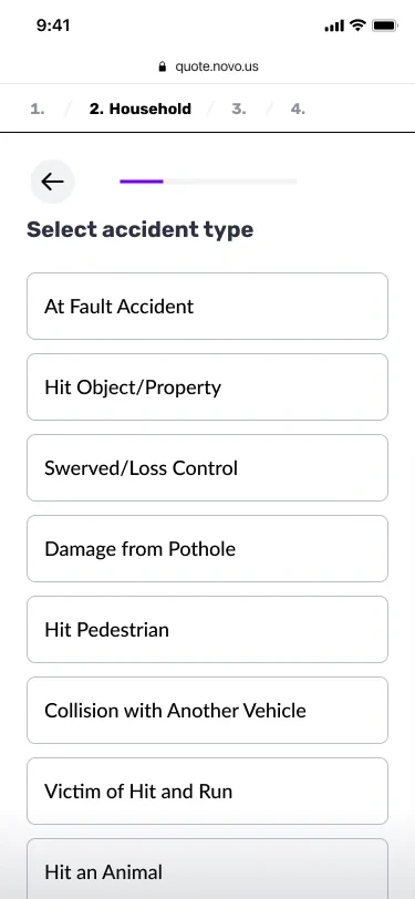 Question asking the user to pick an accident type from a list.